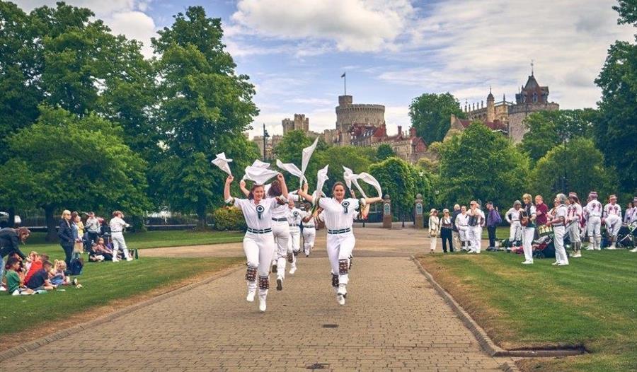 Windsor Morris dancing, with Windsor Castle in the background